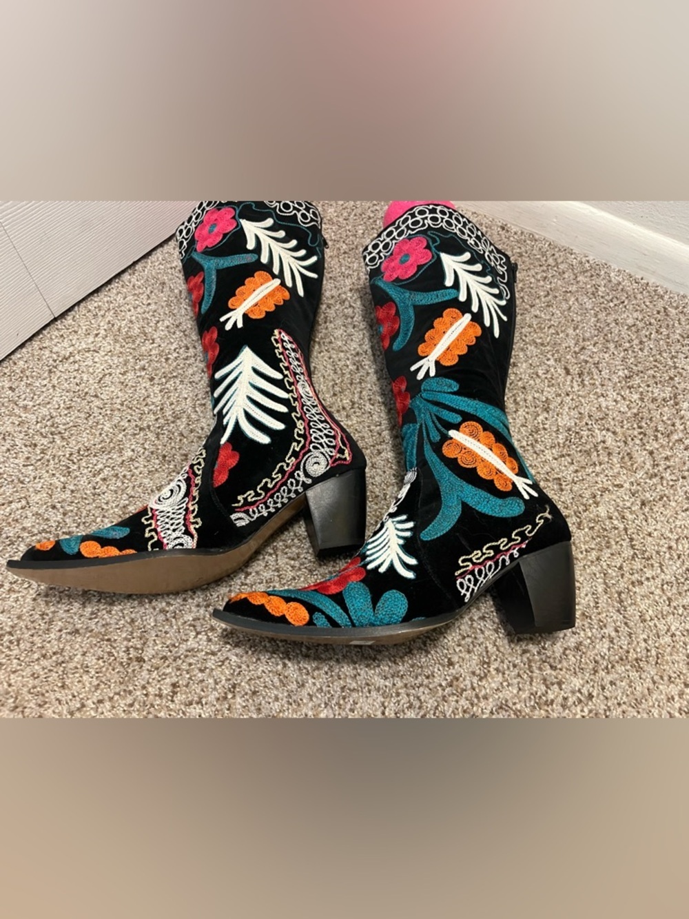 Julie Miles Western Black Boots with Floral Embroidery